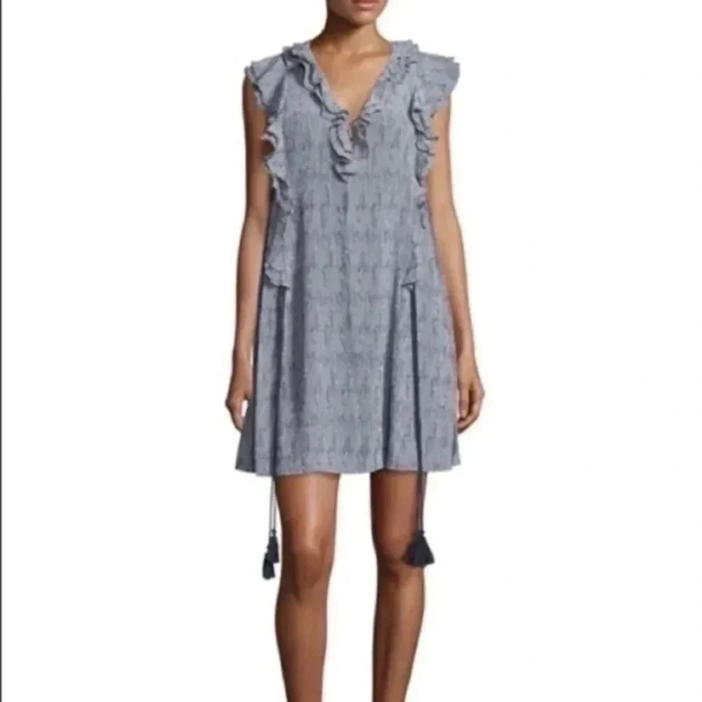 APIECE APART San Rafael Navy Print Ruffle Silk Dress 8